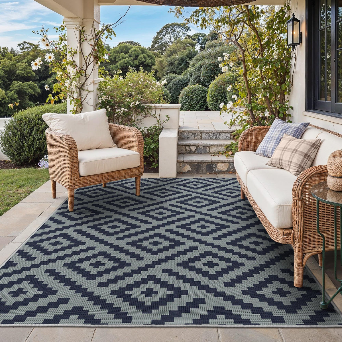 GENIMO Outdoor Rug, Waterproof Plastic Rugs for Patio, 5'x8' Black Grey