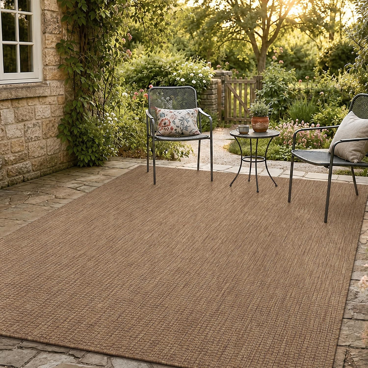 PADOOR-Outdoor Rug-Patio Rug 5x7 ft Polypropylene Indoor Outdoor Rugs Outdoor Carpet for Patio Deck Balcony Porch, Textured Weave, Durable for High Traffic, Fade-Resistant, Modern Neutral Brown