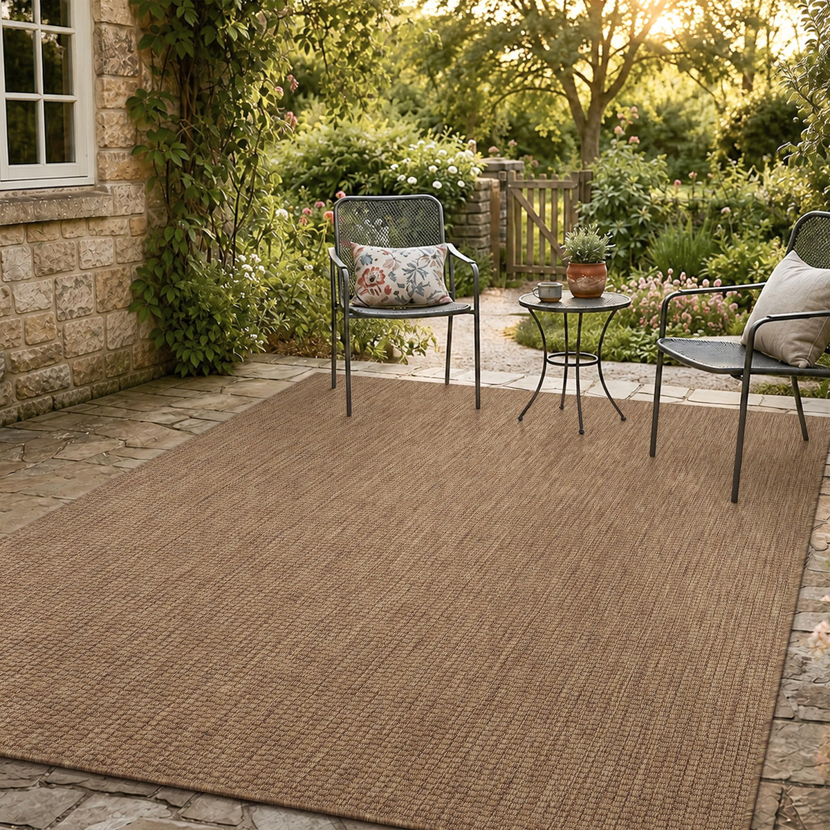 PADOOR-Outdoor Rug-Patio Rug 5x7 ft Polypropylene Indoor Outdoor Rugs Outdoor Carpet for Patio Deck Balcony Porch, Textured Weave, Durable for High Traffic, Fade-Resistant, Modern Neutral Brown
