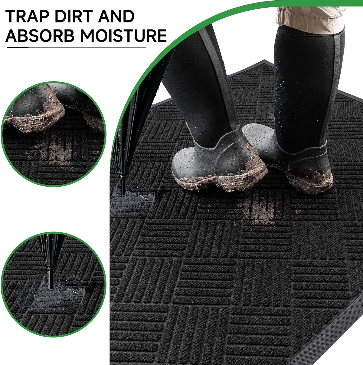 100pointONE Front Door Mat, Heavy Duty Indoor Outdoor Doormat, 60" x 36" Low Profile Outdoor Mats for Home Entrance, Stain and Fade Resistant Welcome Mat Ideal for High Traffic Area, Diamond Black