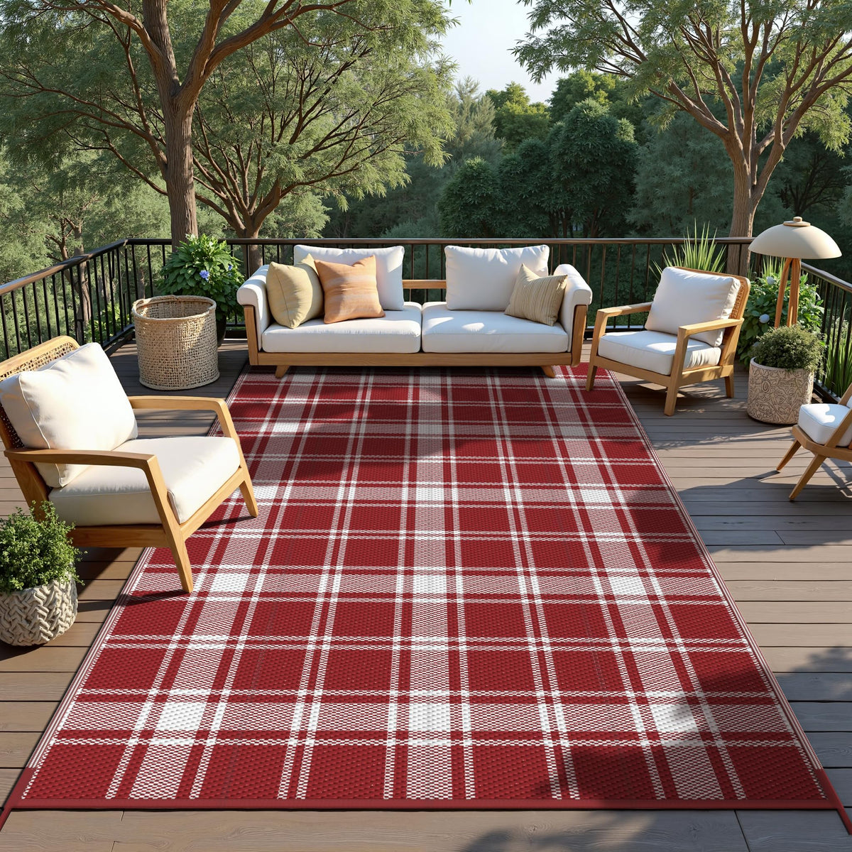 GENIMO Outdoor Rug, Waterproof Plastic Rugs for Patio, 5'x8' Black Grey