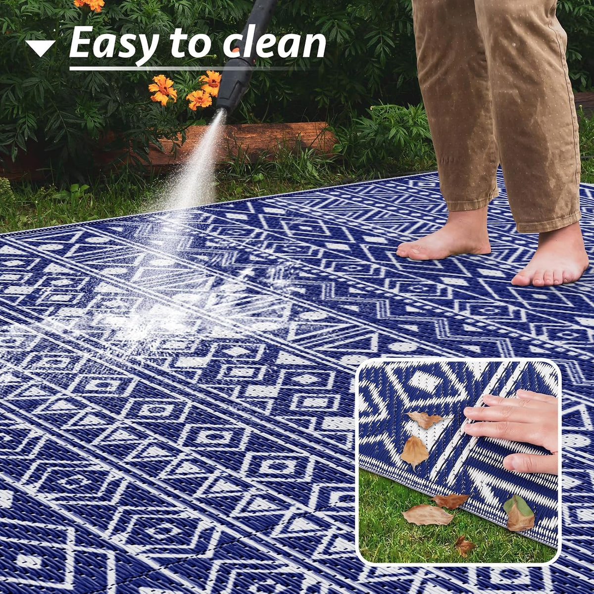 StepLively Outdoor Rug 5x8 ft, Reversible Outdoor Plastic Straw Rugs, Blue