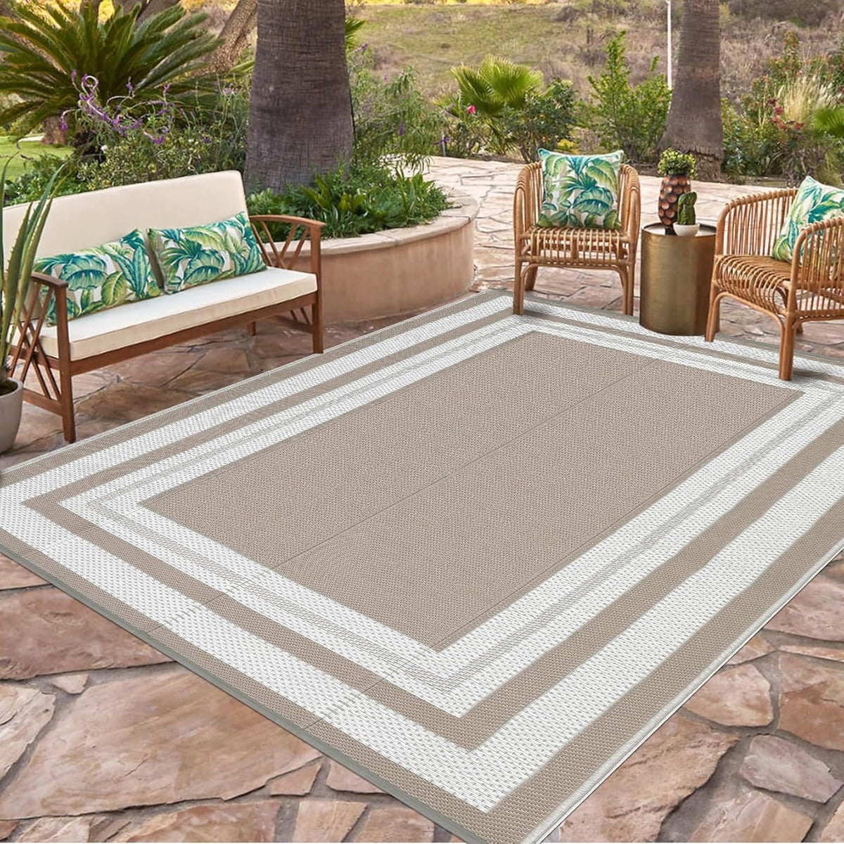 Garvee 9x12 Outdoor Patio Rug Plastic Straw Rug Waterproof Panel Grey Brown