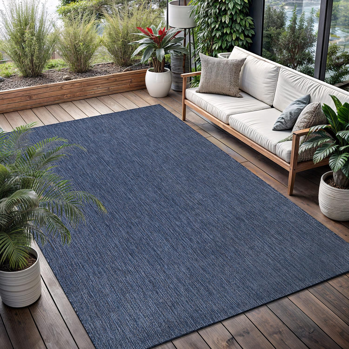 Washable Indoor Outdoor Rug 9x12 Weather Resistant Area Rugs Modern Solid for Porch Deck Balcony Backyard Patio Outside Carpet (9 X 12 Aqua Blue)