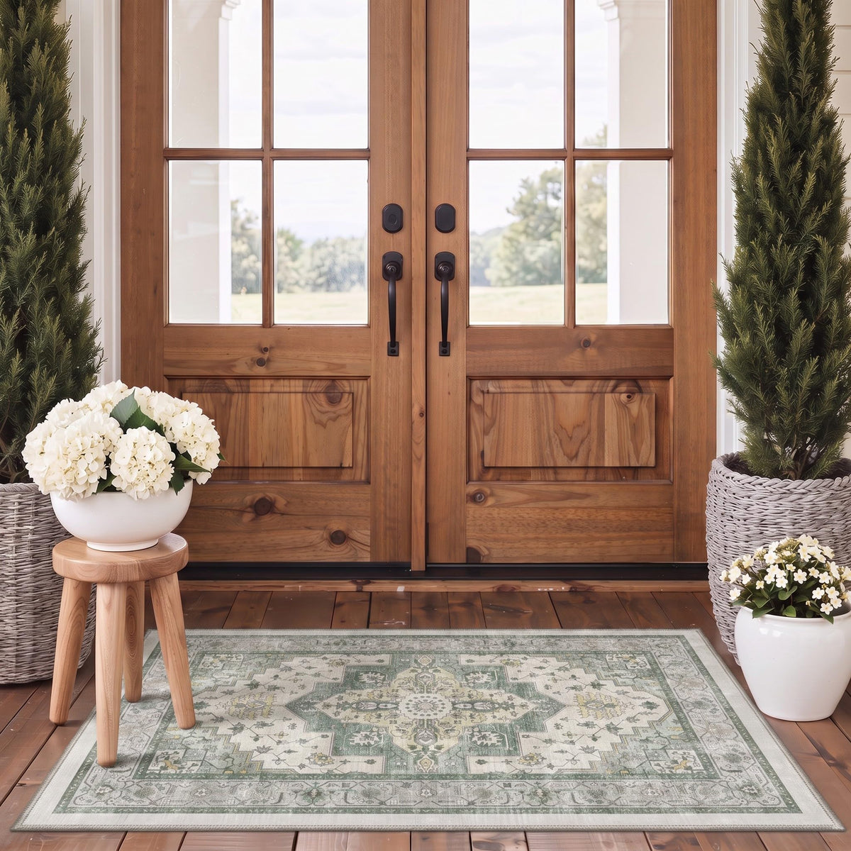 GENIMO 5x8 Outdoor Rug, Washable for Patio and Deck, Light Blue