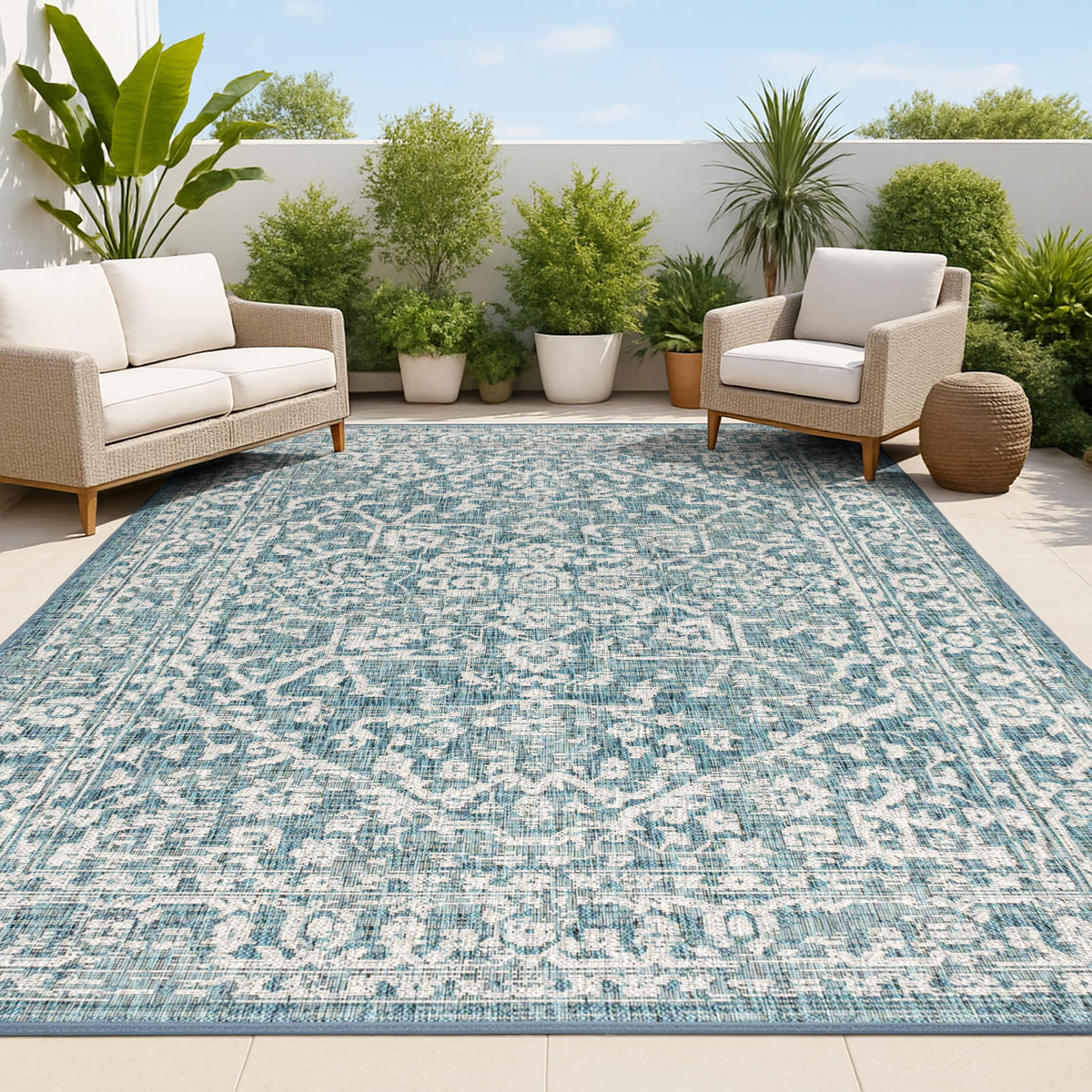 JONATHAN Y Boho Medallion Indoor Outdoor Area Rug 8X10 Black/Gray, Malta Textured Weave for Backyard, Patio, Porch, Easy-Cleaning, High Traffic, Pet-Friendly, Non-Shedding (SMB104C-8)