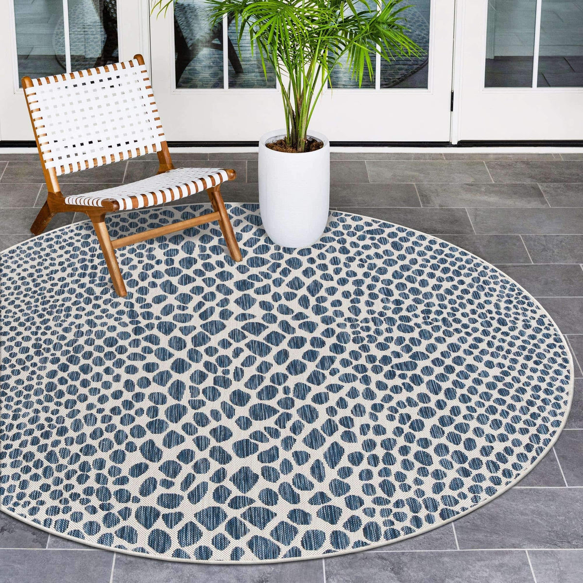 Unique Loom Outdoor Collection Area Rug - Cape Town (9' x 12' Rectangle, Blue/Ivory)