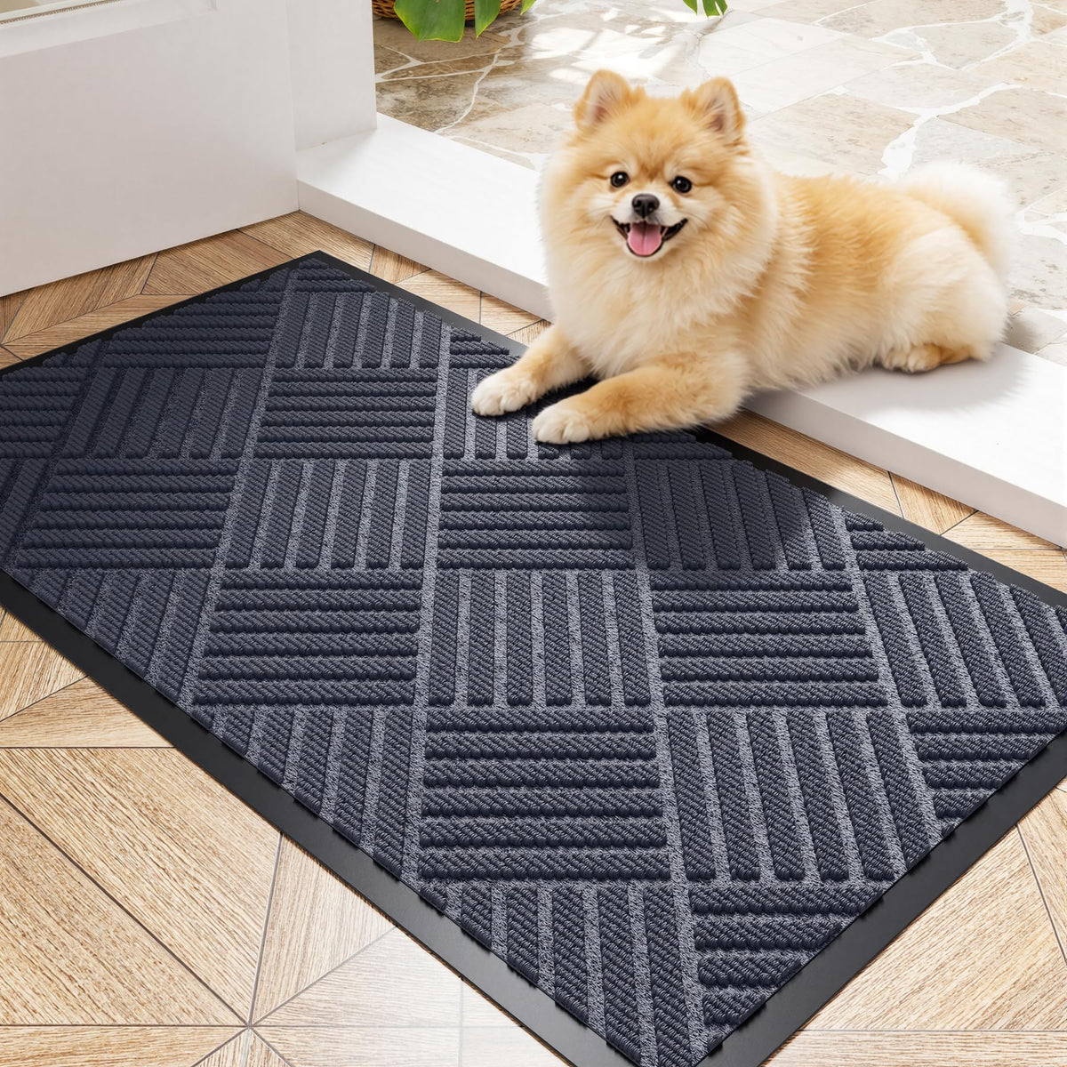 Front Door Mat, 3' x 5' Heavy Duty Door Mat Outside Entrance, Non-Slip Welcome Mat, Absorbent & Dirt Resistant, Low Profile Large Door Mats, Commercial Rugs for Entryway Indoor Outdoor, Grey