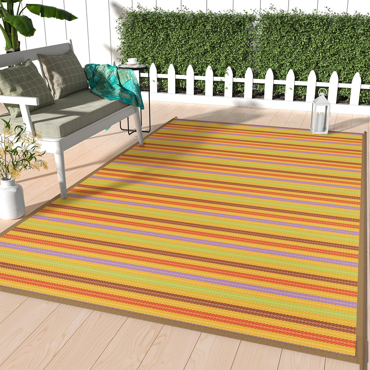GENIMO Outdoor Rug, Waterproof Plastic Rugs for Patio, 5'x8' Black Grey