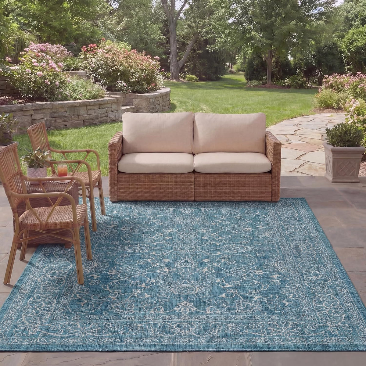 SAFAVIEH Courtyard Collection 8' x 10' Turquoise CY8680 Indoor/ Outside Waterproof Easy cleansingPatio Backyard Mudroom Area Mat