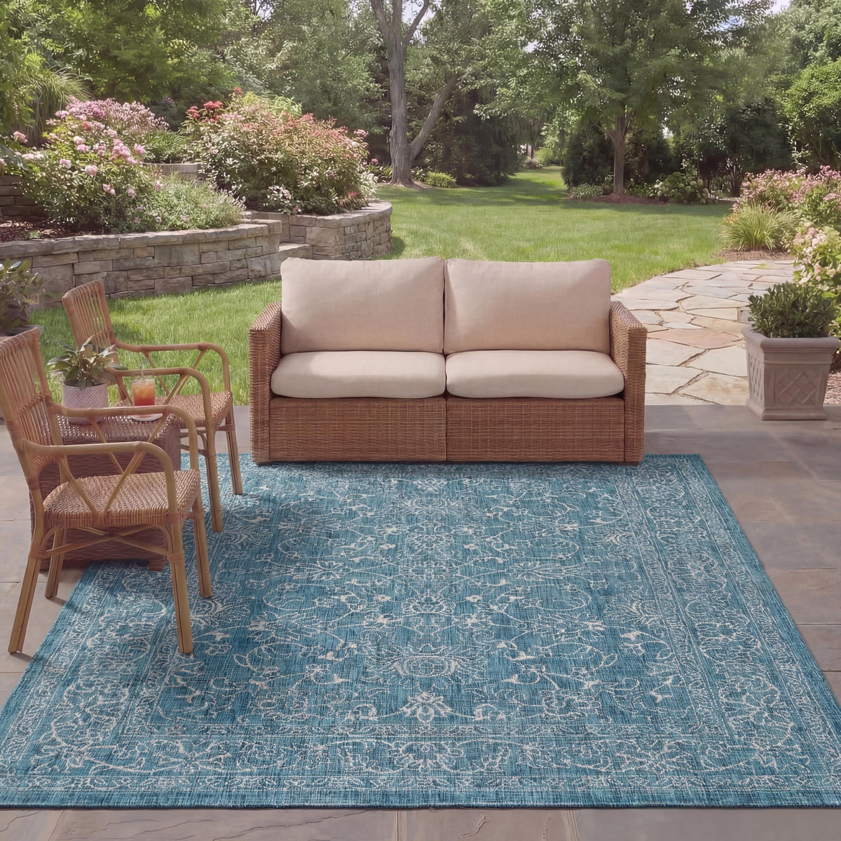 SAFAVIEH Courtyard Collection 8' x 10' Turquoise CY8680 Indoor/ Outside Waterproof Easy cleansingPatio Backyard Mudroom Area Mat