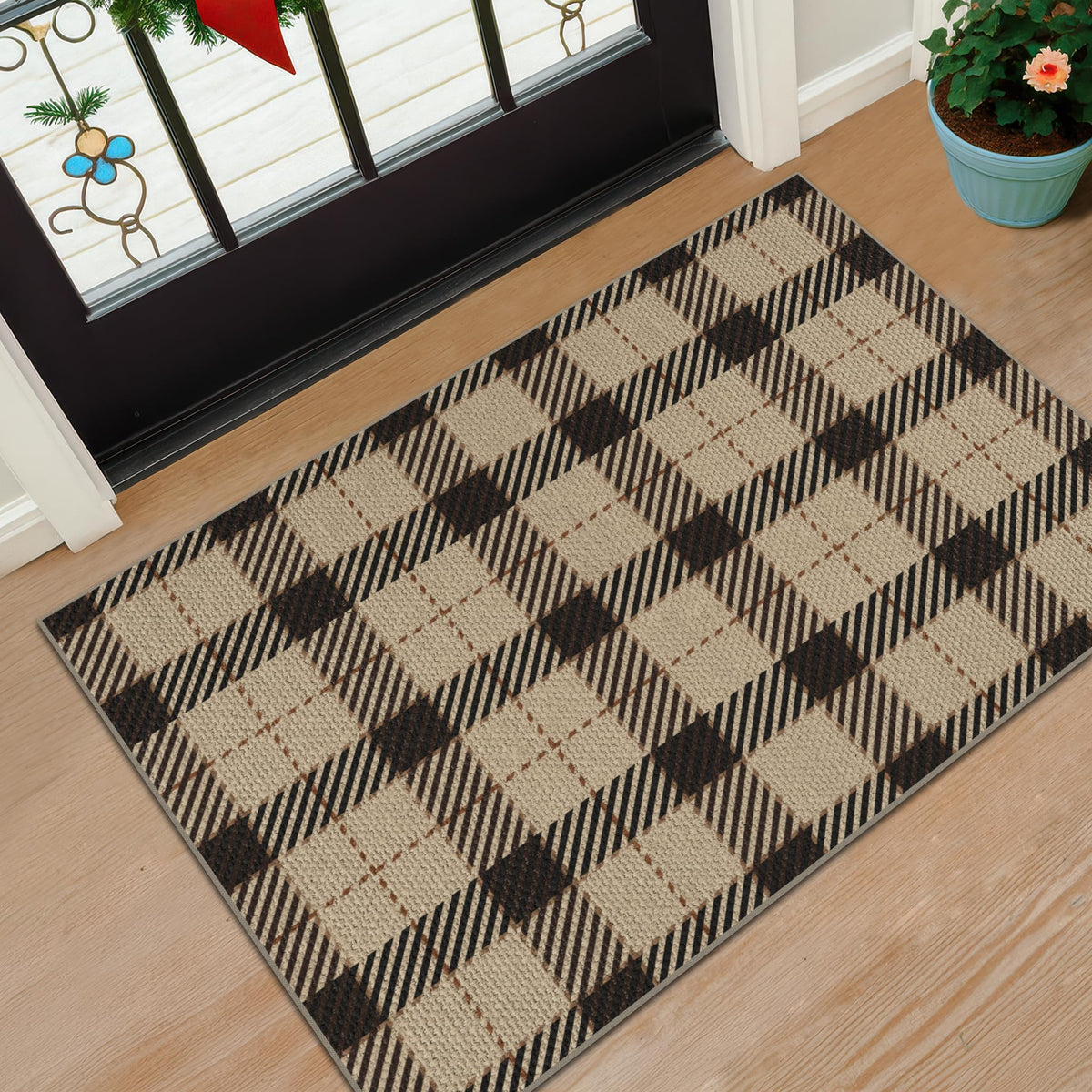 JTJ Easy Jute 3x5 Outdoor Rug for Front Porch, Washable Sage Green Plaid