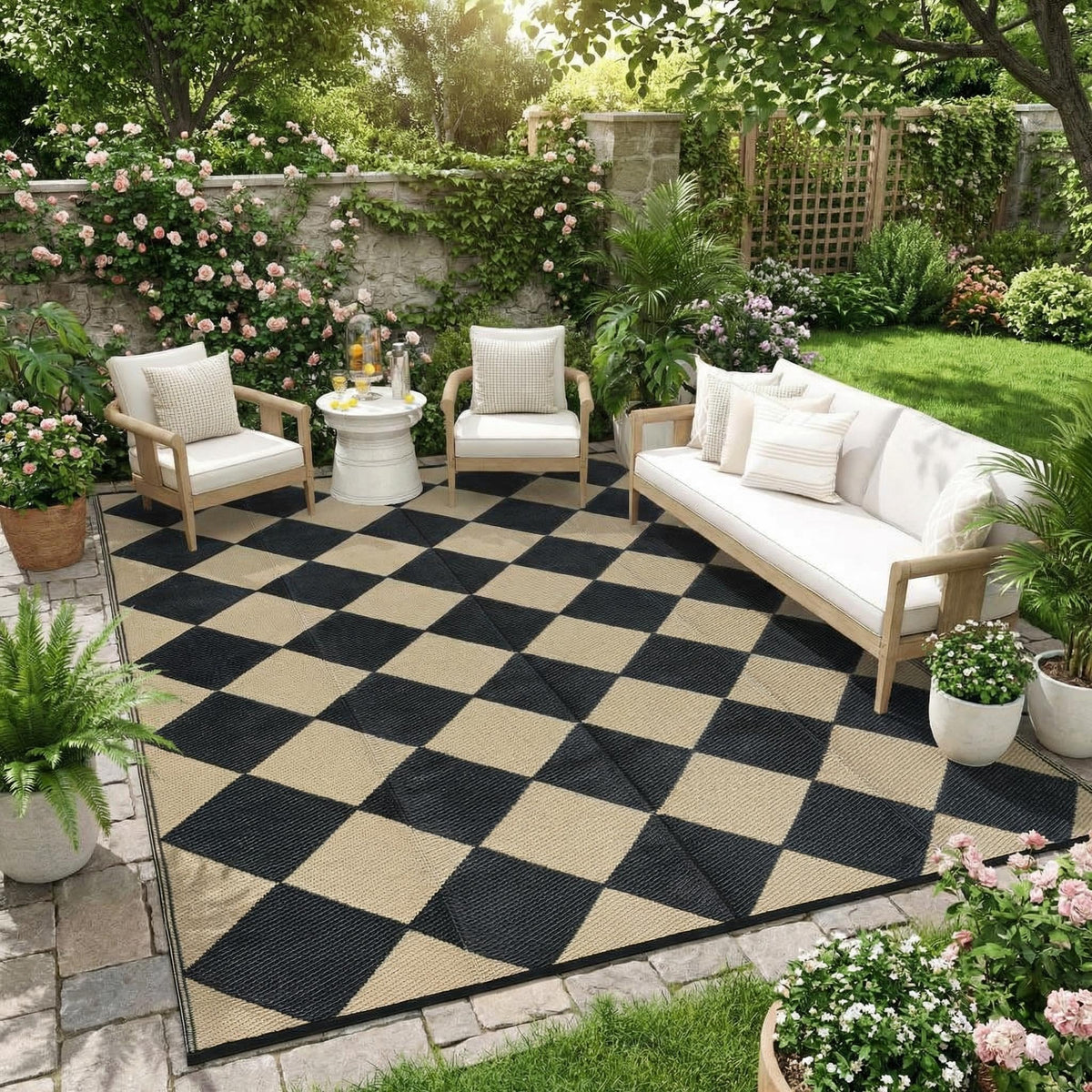 Garvee 9x12 Outdoor Patio Rug Plastic Straw Rug Waterproof Panel Grey Brown