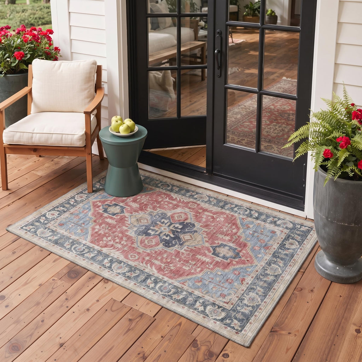 GENIMO 5x8 Outdoor Rug, Washable for Patio and Deck, Light Blue