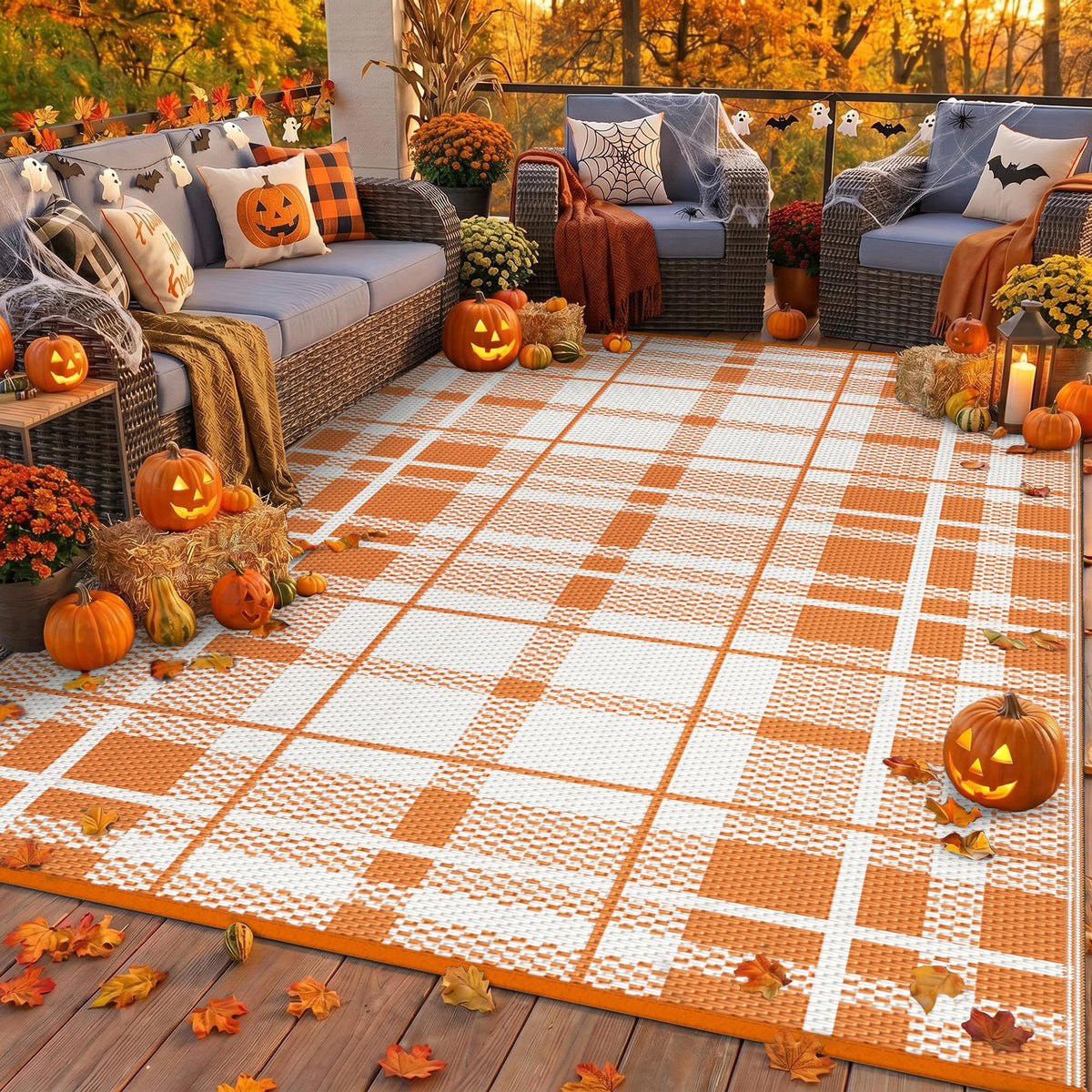 GENIMO Outdoor Rug, Waterproof Plastic Rugs for Patio, 5'x8' Black Grey