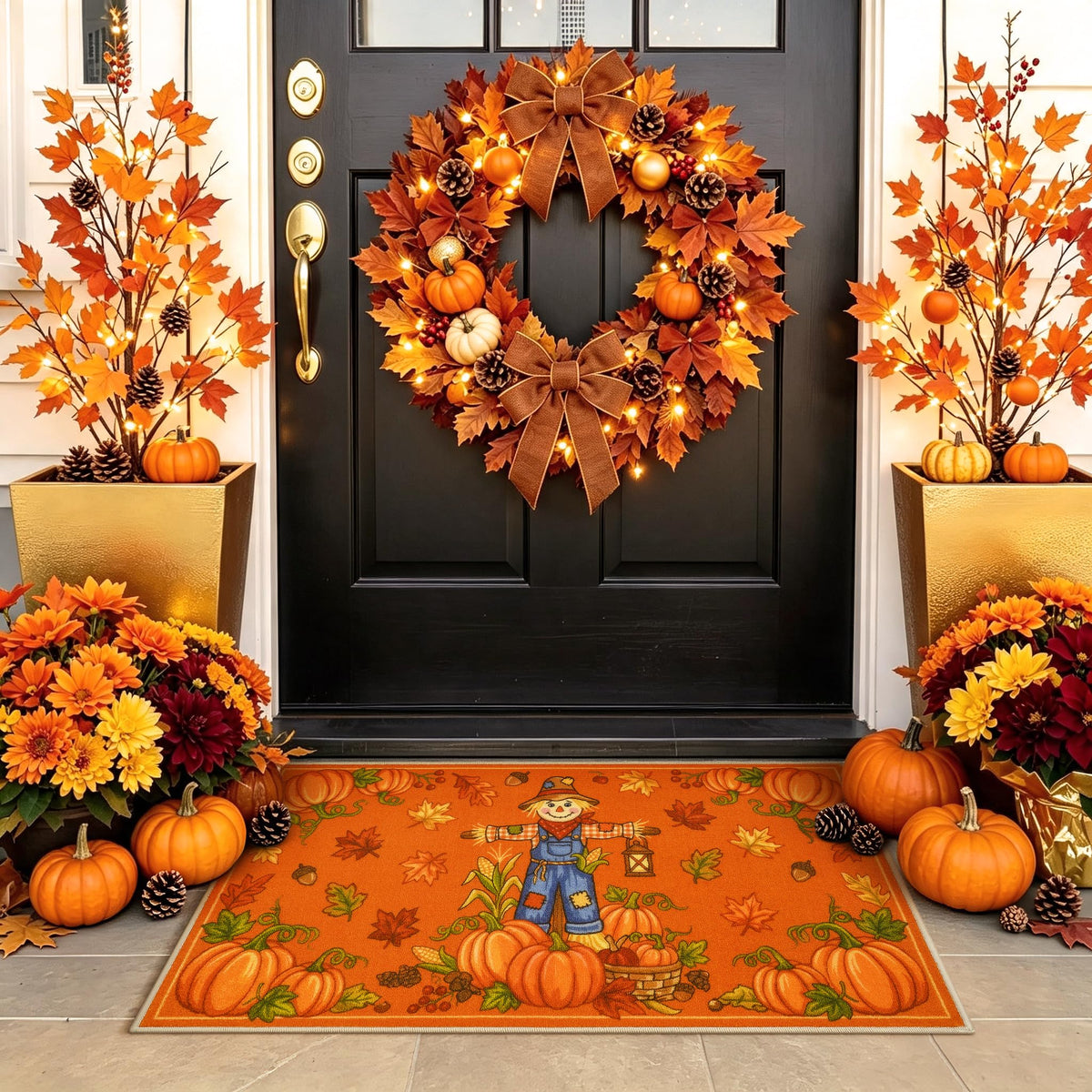 Fall Front Door Mat 3'x5', Hello Pumpkin Welcome Mat for Porch Rugs