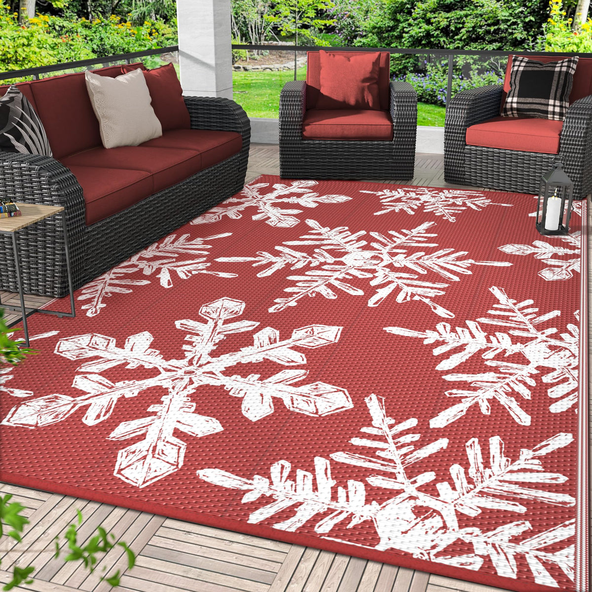GENIMO Outdoor Rug, Waterproof Plastic Rugs for Patio, 5'x8' Black Grey