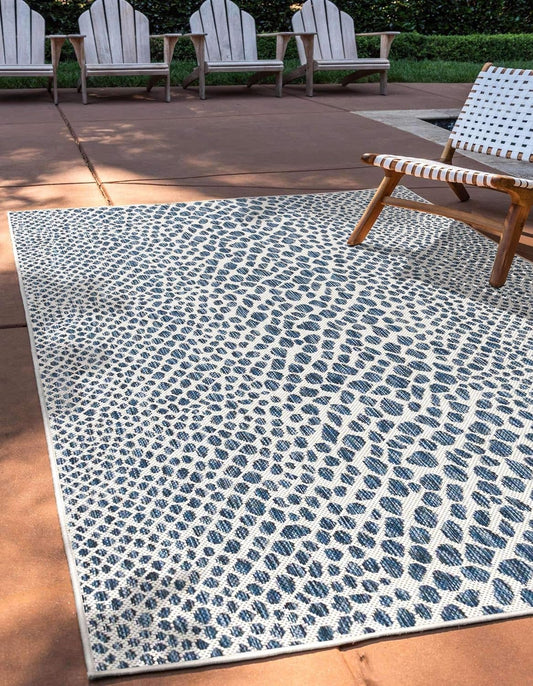Unique Loom Outdoor Collection Area Rug - Cape Town (9' x 12' Rectangle, Blue/Ivory)
