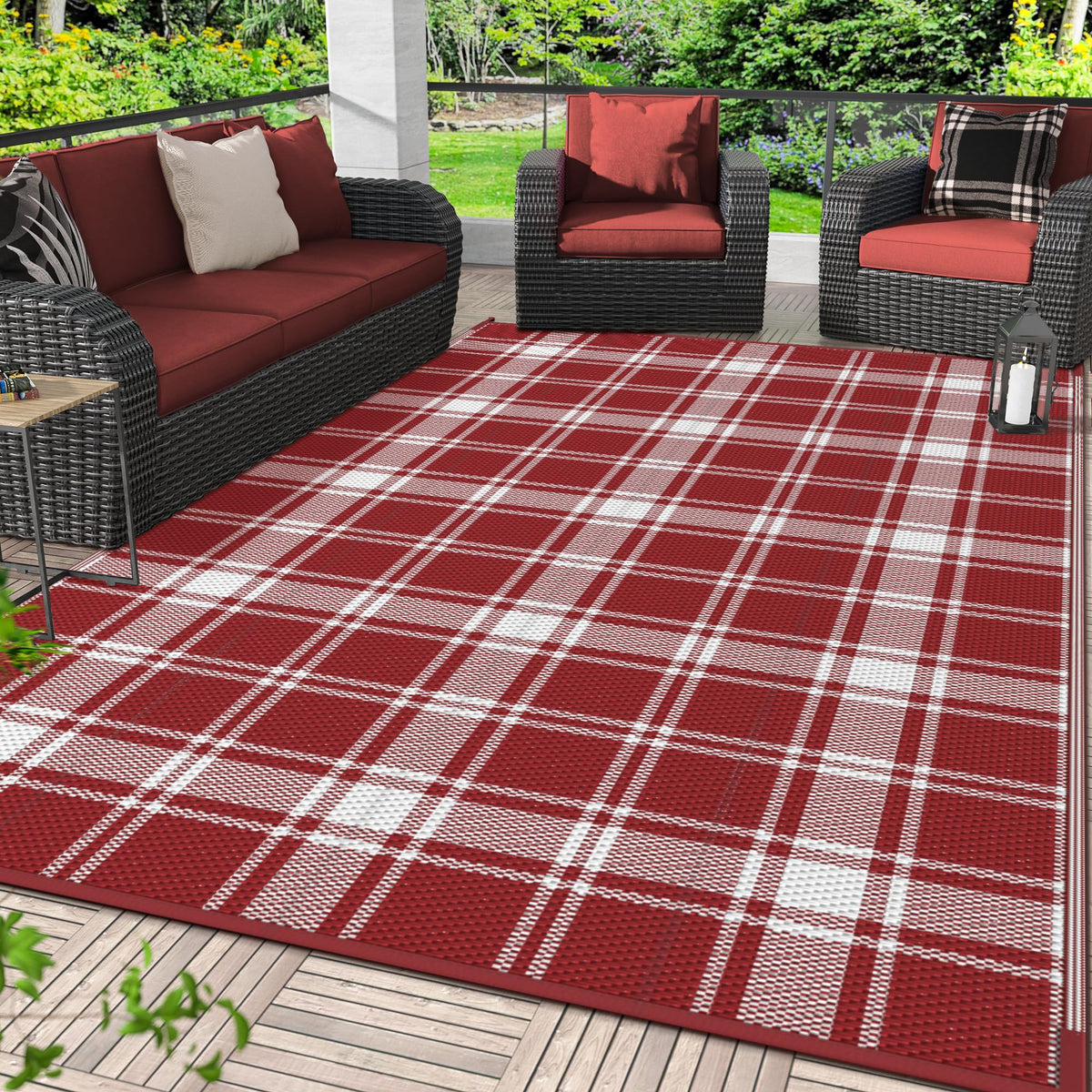 GENIMO Outdoor Rug, Waterproof Plastic Rugs for Patio, 5'x8' Black Grey