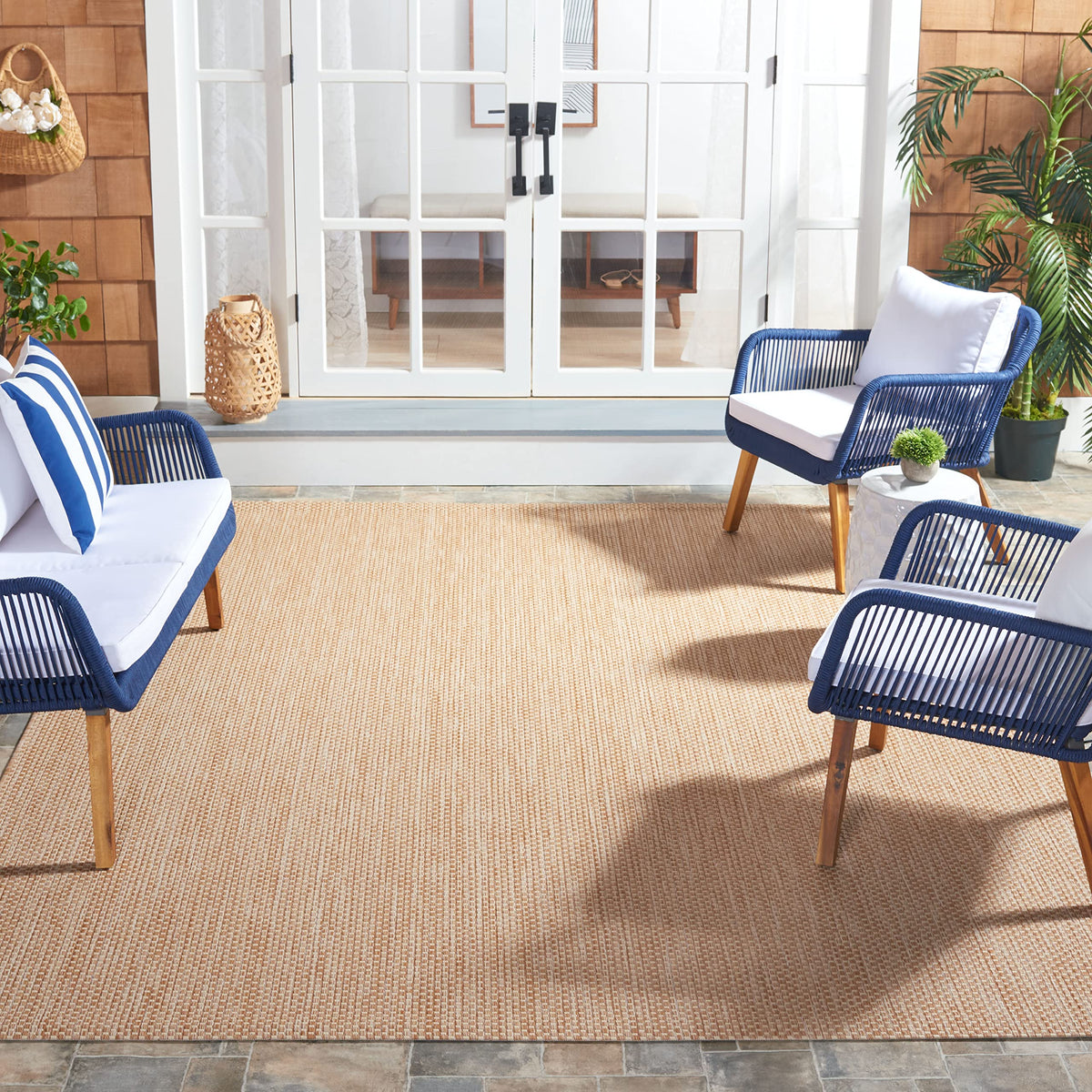 SAFAVIEH Washable Rug Outdoor Courtyard Collection - 8' x 10', Natural & Cream, Non-Shedding & Easy Cleaning, Ideal for Patio, Backyard, Mudroom, DIning Space (CY8521-03012)