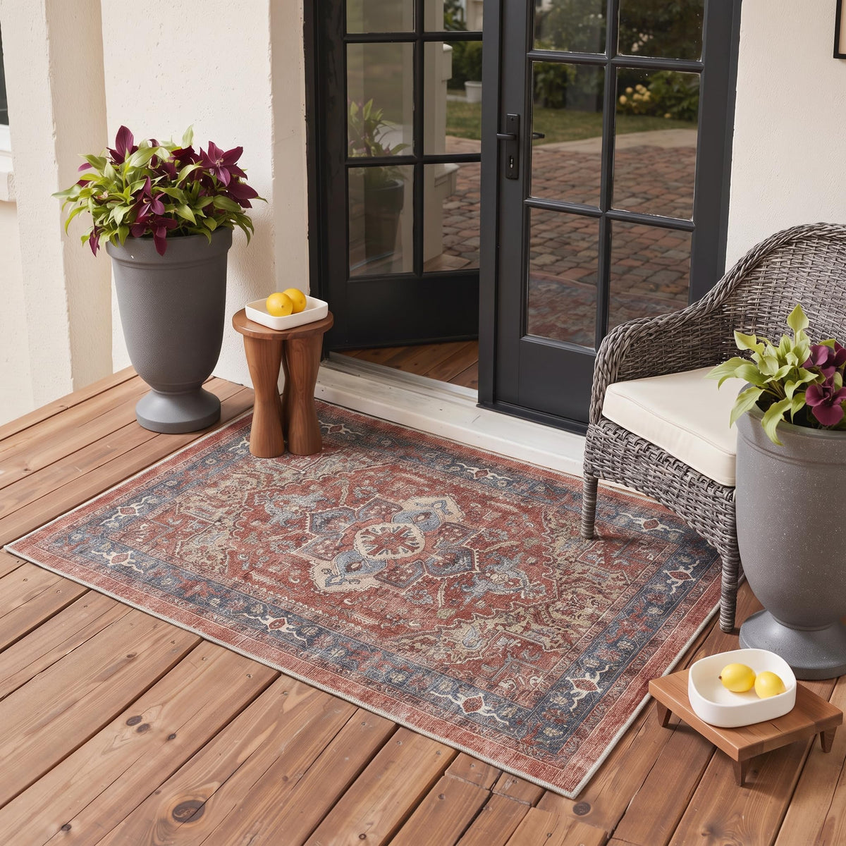 GENIMO 5x8 Outdoor Rug, Washable for Patio and Deck, Light Blue
