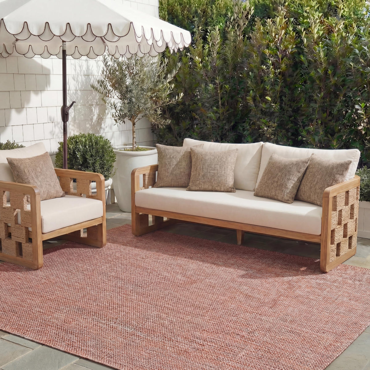 SAFAVIEH Washable Rug Outdoor Courtyard Collection - 8' x 10', Natural & Cream, Non-Shedding & Easy Cleaning, Ideal for Patio, Backyard, Mudroom, DIning Space (CY8521-03012)