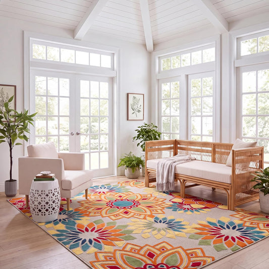 SAFAVIEH Washable Rug Outdoor Cabana Collection - 8' x 10', Ivory & Orange, Non-Shedding & Easy to Clean, Ideal for Patio, Backyard, Mudroom (CBN328A)