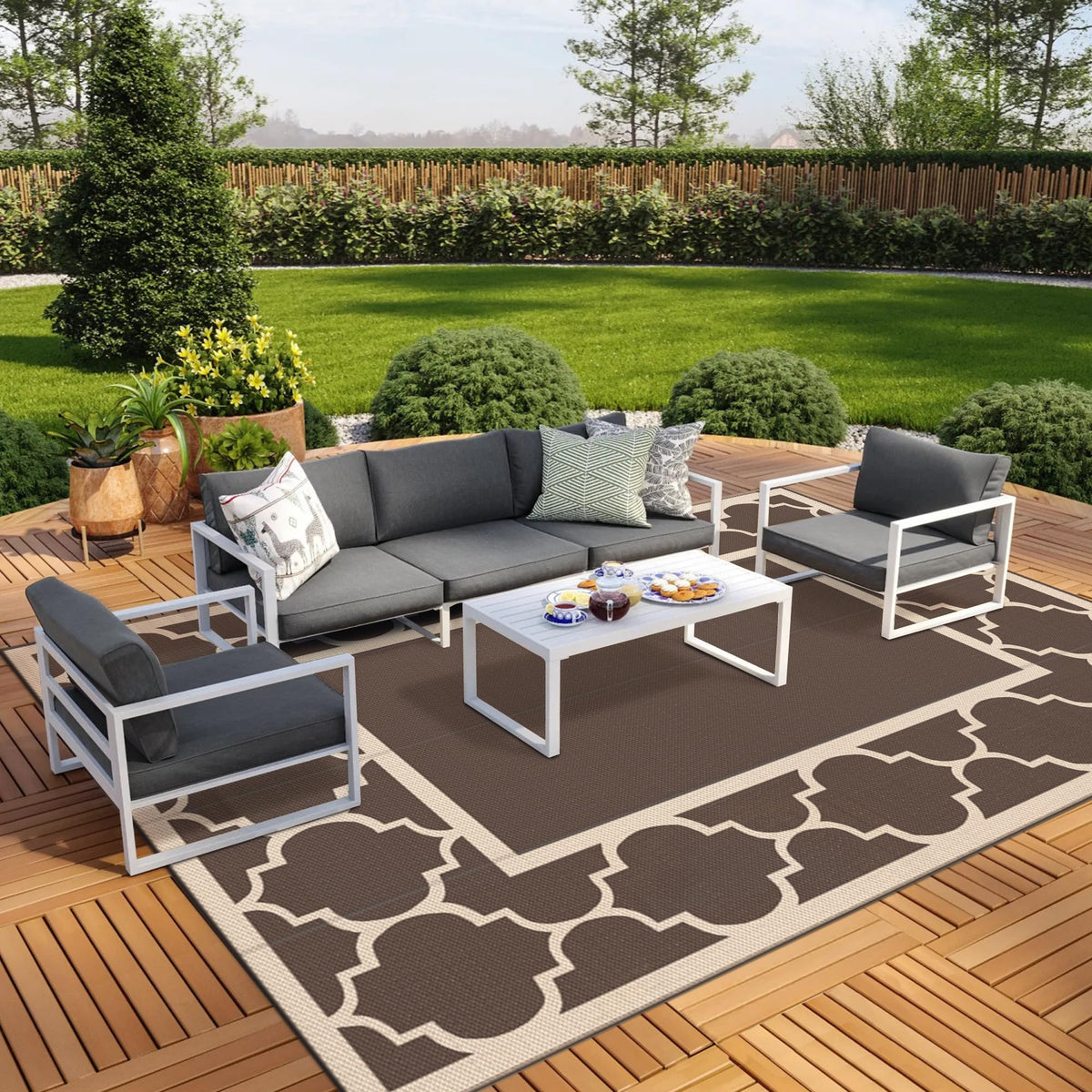 GENIMO Outdoor Rug, Waterproof Plastic Rugs for Patio, 5'x8' Blue White