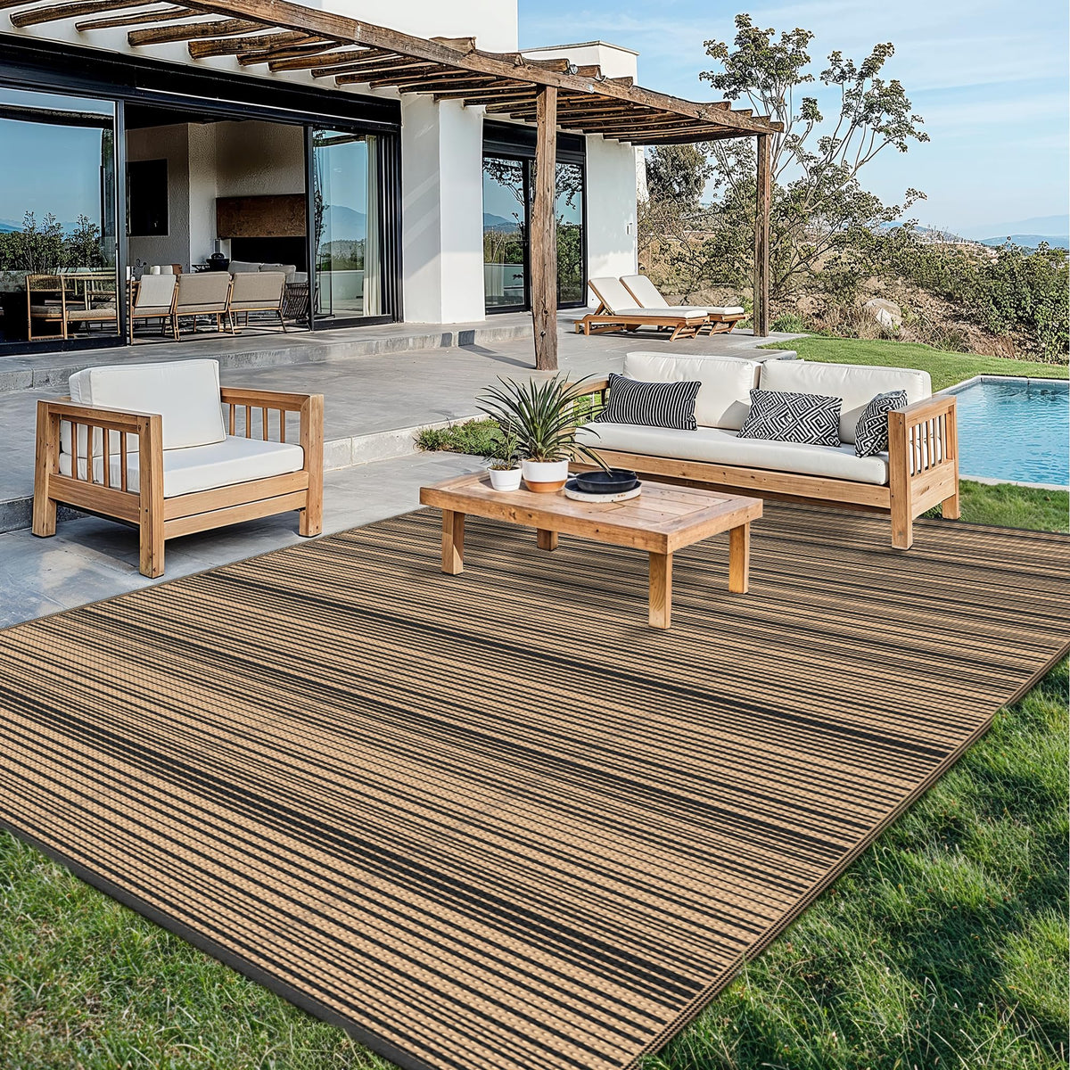 GENIMO Outdoor Rug, Waterproof Plastic Rugs for Patio, 5'x8' Black Grey