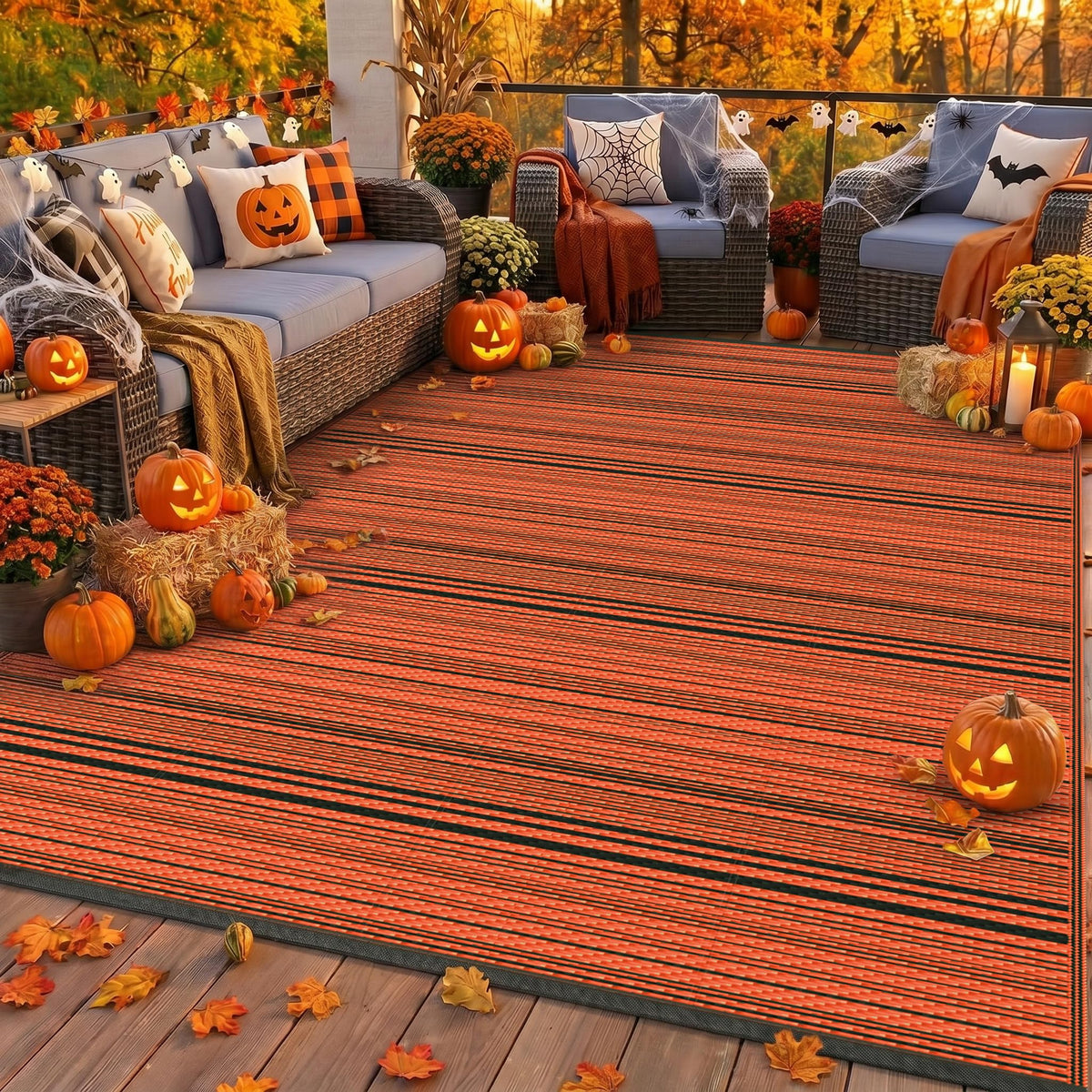 GENIMO Outdoor Rug, Waterproof Plastic Rugs for Patio, 5'x8' Black Grey