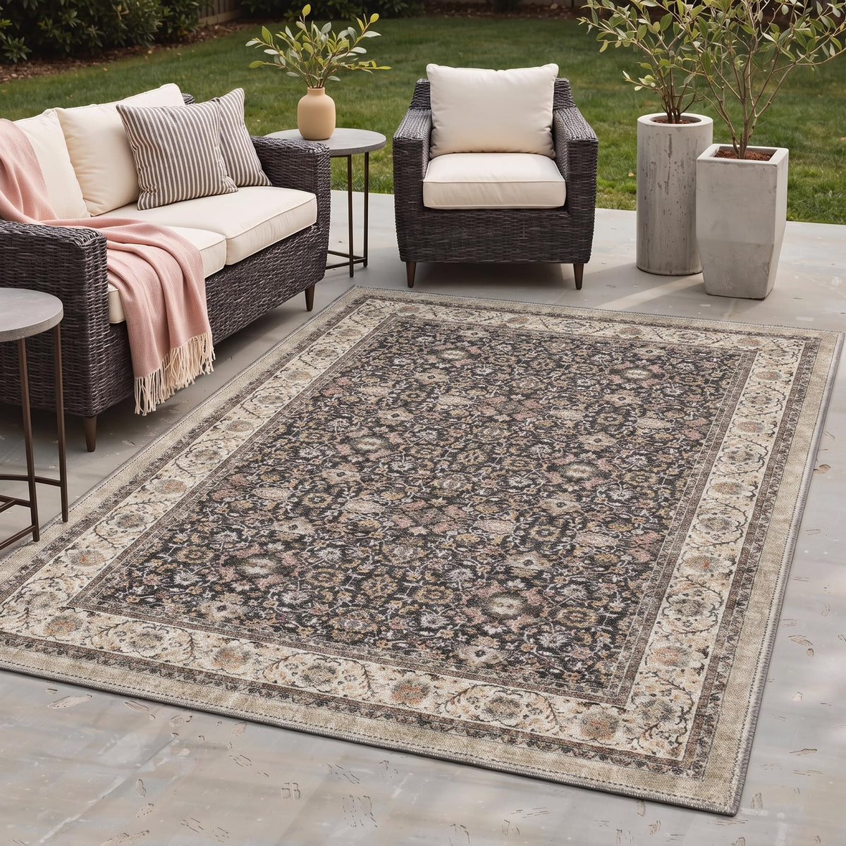 GENIMO 5x8 Outdoor Rug, Washable for Patio and Deck, Light Blue