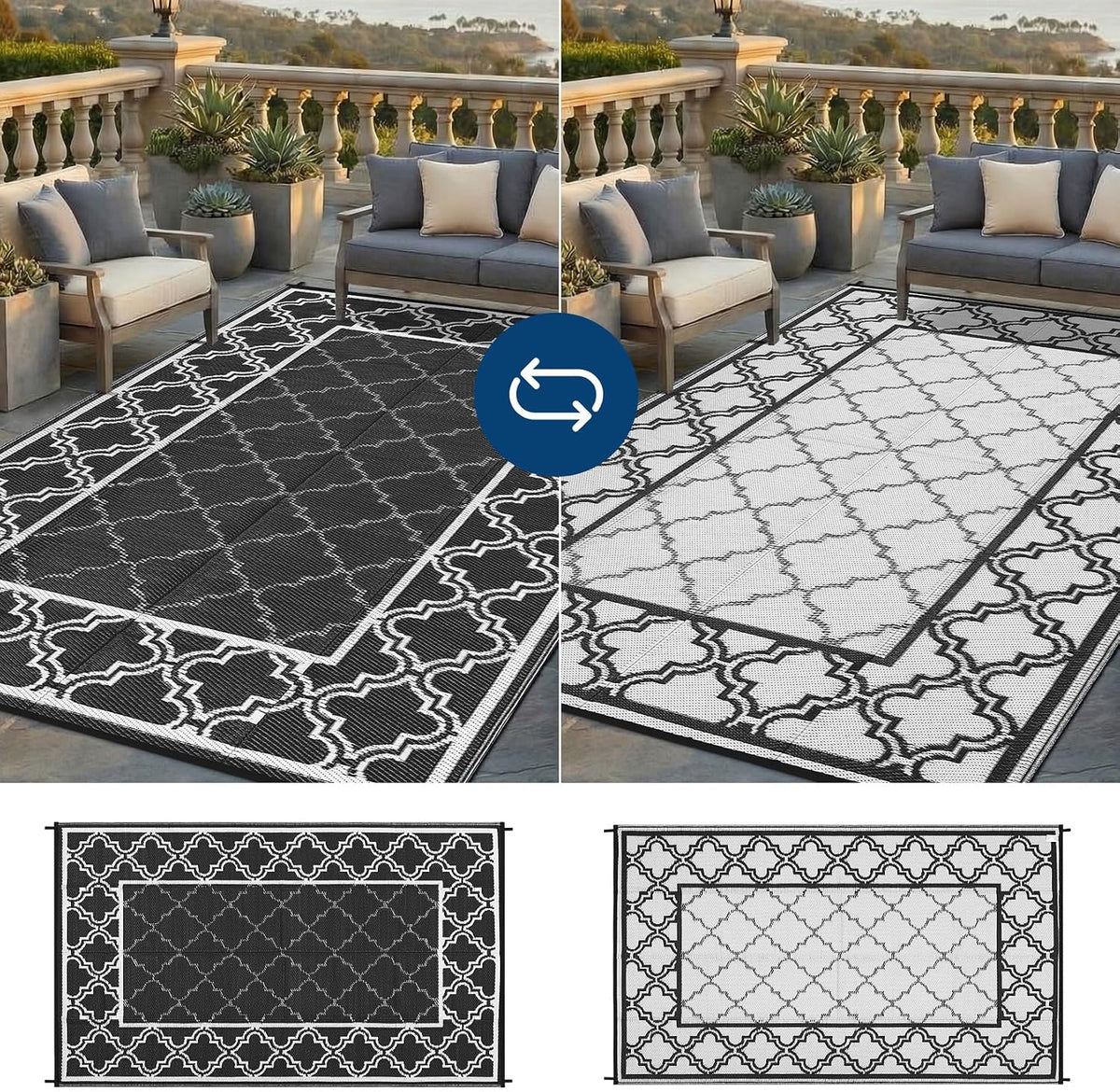 Garvee Reversible Outdoor Rug 6x9, Waterproof Outdoor Plastic Rug, Porch