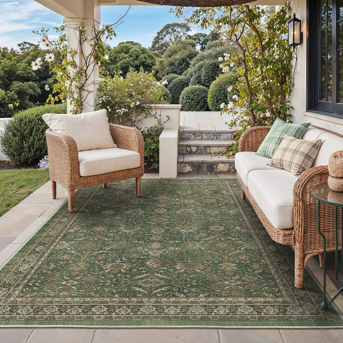 GENIMO 5x8 Outdoor Rug, Washable for Patio and Deck, Light Blue