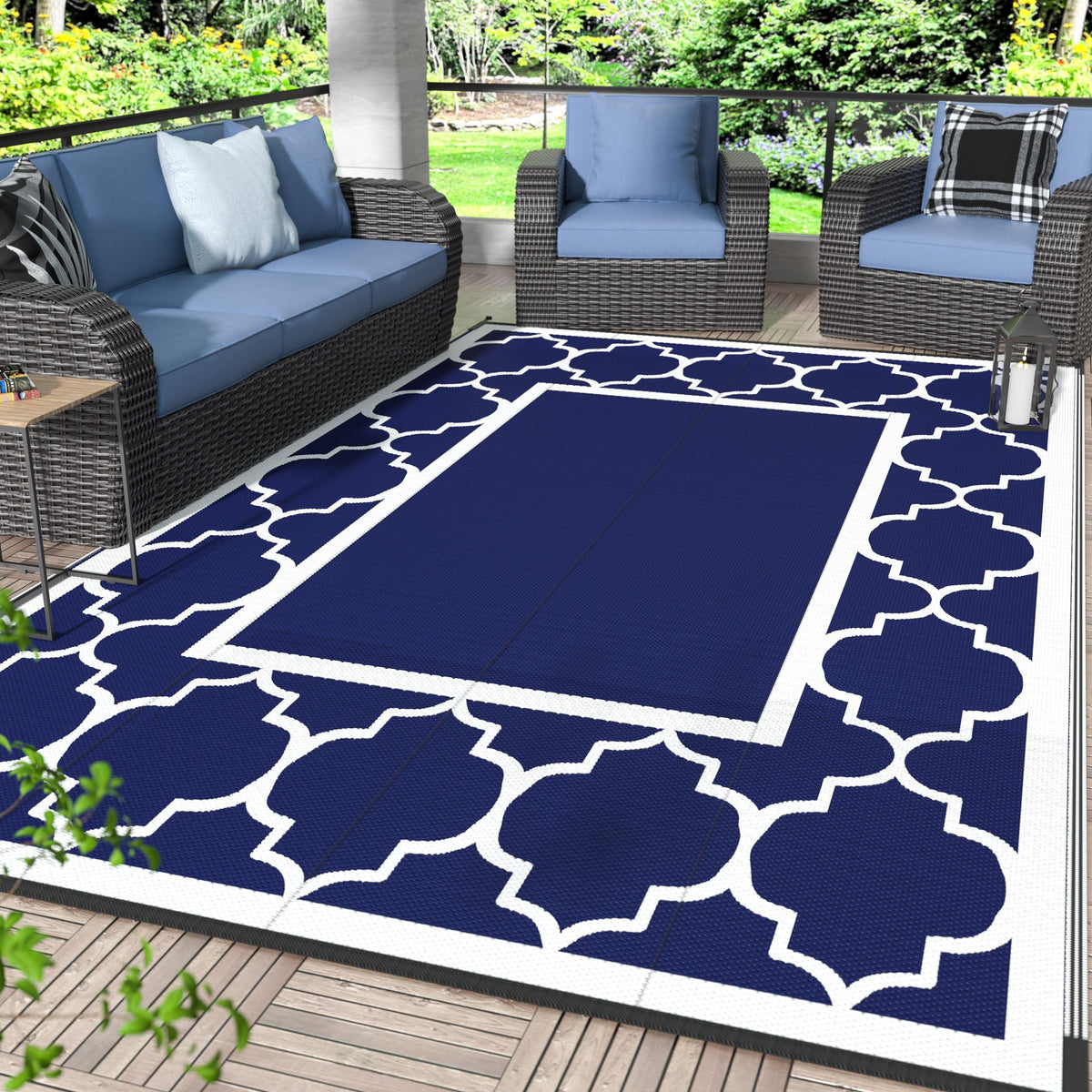 GENIMO Outdoor Rug, Waterproof Plastic Rugs for Patio, 5'x8' Blue White