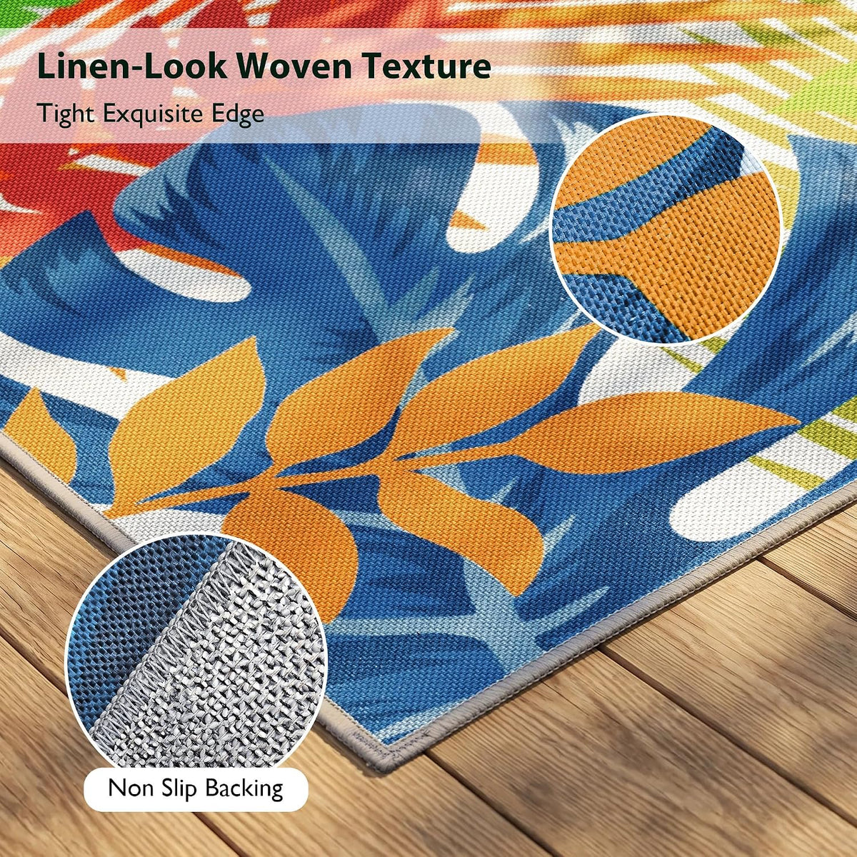 Arenarug 8x10 Monstera Tropical Outdoor Rug Waterproof, Colorful