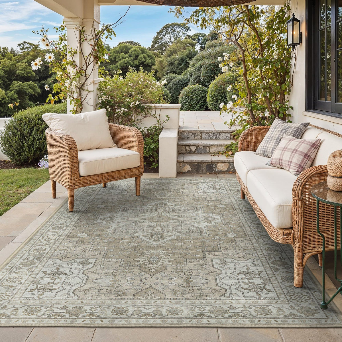 GENIMO 5x8 Outdoor Rug, Washable for Patio and Deck, Light Blue