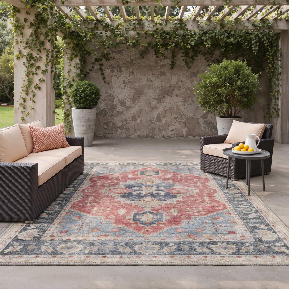 GENIMO 5x8 Outdoor Rug, Washable for Patio and Deck, Light Blue