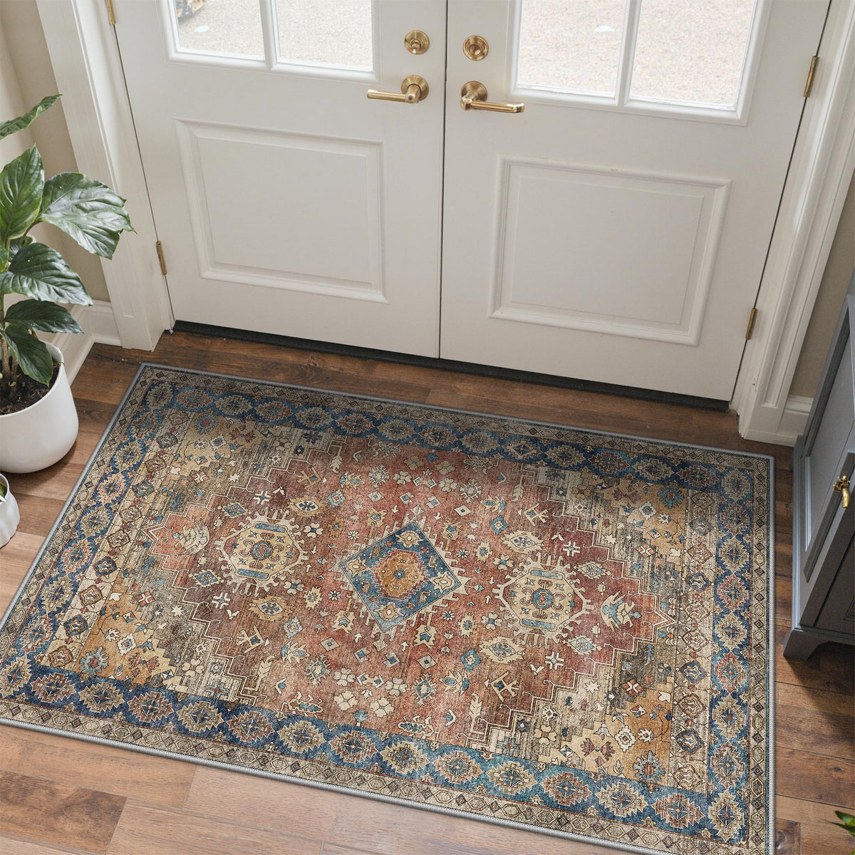 GENIMO 5x8 Outdoor Rug, Washable for Patio and Deck, Light Blue