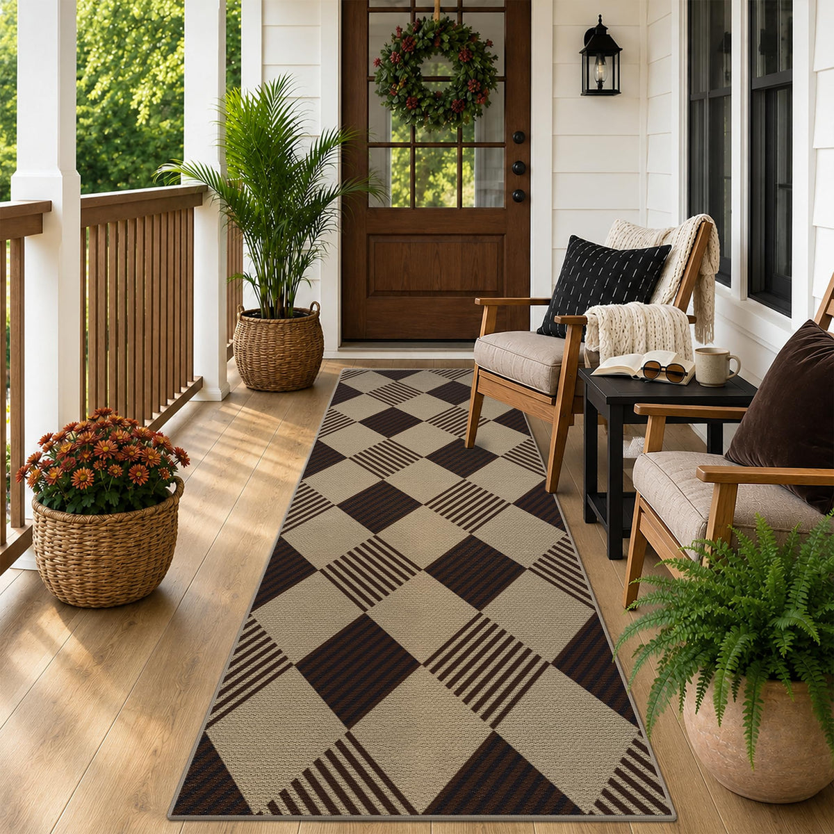 JTJ Easy Jute 3x5 Outdoor Rug for Front Porch, Washable Sage Green Plaid