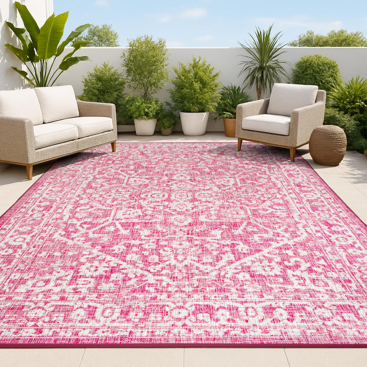 JONATHAN Y Boho Medallion Indoor Outdoor Area Rug 8X10 Black/Gray, Malta Textured Weave for Backyard, Patio, Porch, Easy-Cleaning, High Traffic, Pet-Friendly, Non-Shedding (SMB104C-8)