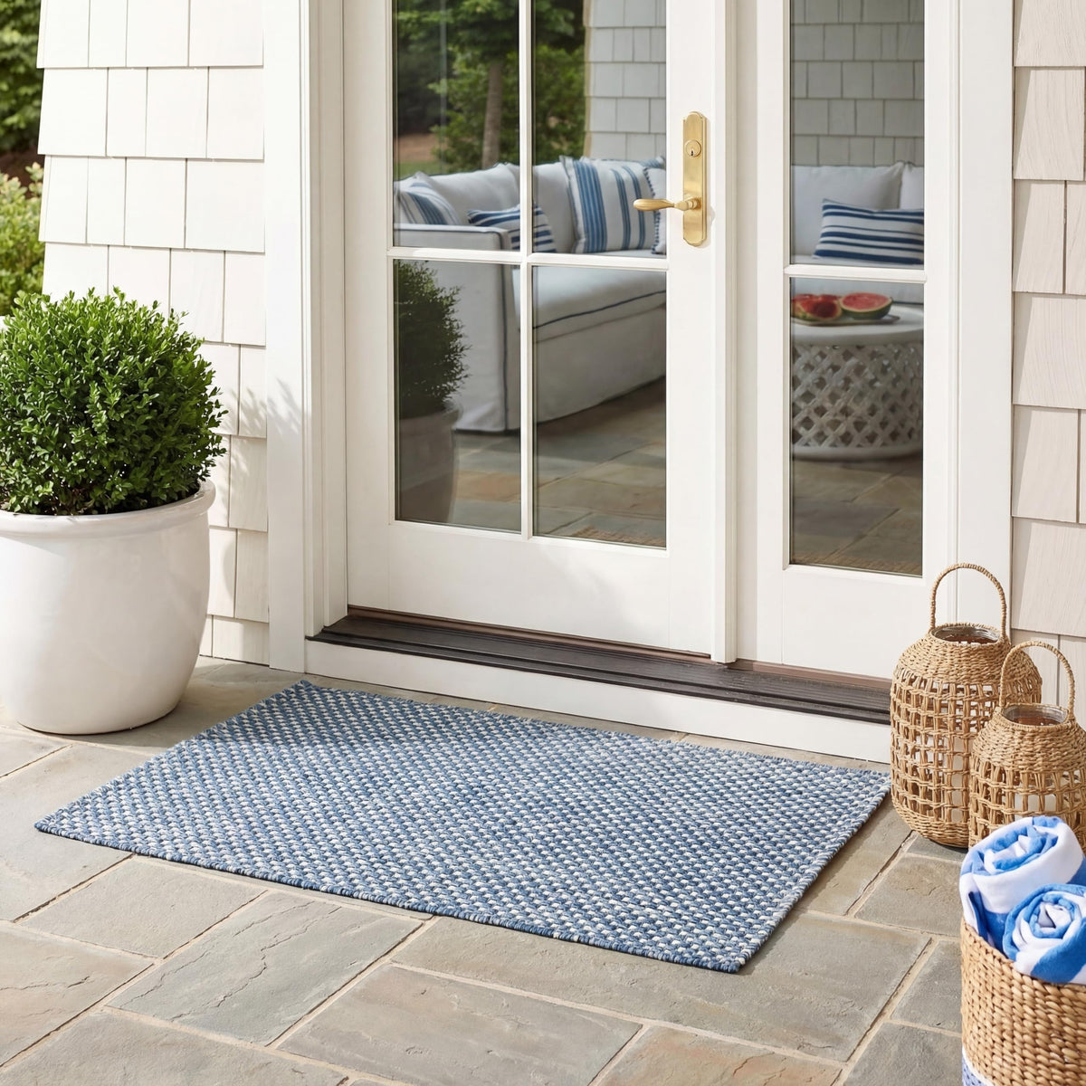 SAFAVIEH Washable Rug Outdoor Courtyard Collection - 8' x 10', Natural & Cream, Non-Shedding & Easy Cleaning, Ideal for Patio, Backyard, Mudroom, DIning Space (CY8521-03012)