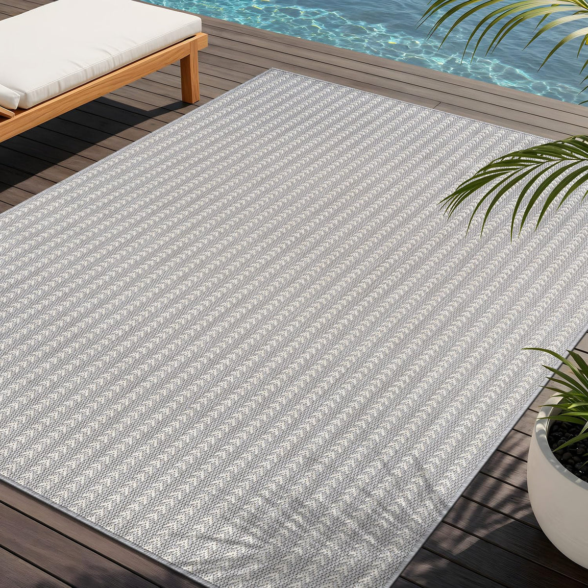 Washable Outdoor Rug 8x10 Modern Area Rugs Outdoor Carpets Bordered Pattern Non Shedding Waterproof Easy Clean Patio Deck Porch Living Room Bedroom Garden RV (8 X 10 Blue)