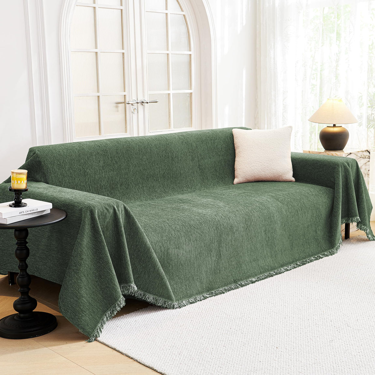 MYSKY HOME Couch Cover for Dogs, Washable Couch Covers, Non Slip Sofa Cover, Couch Cover 2 Cushion Sofa Dogs Furniture Protector with Tassels, Chenille Sofa Slipcover for Pets, 71"x118", Dark Grey
