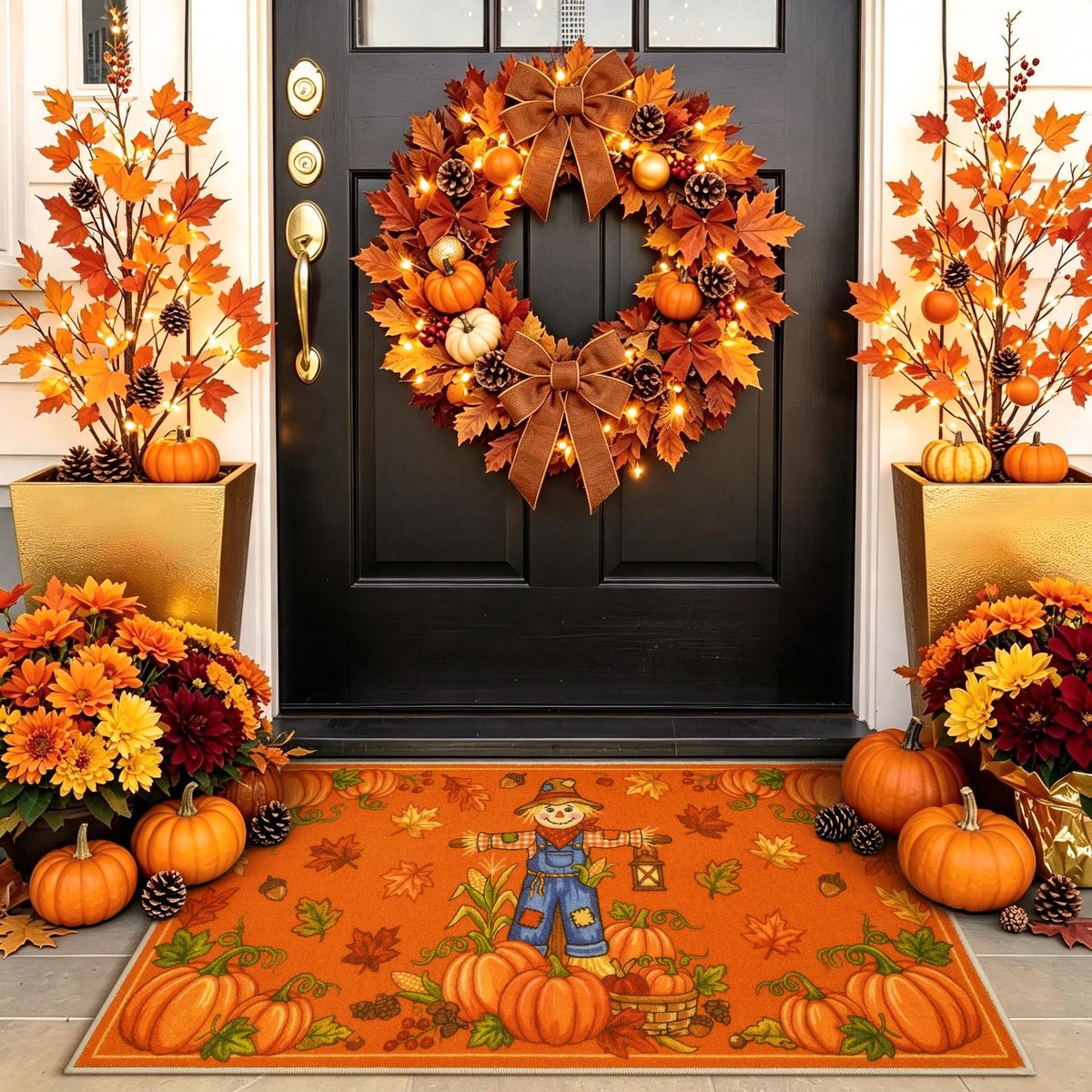 Fall Front Door Mat 3'x5', Hello Pumpkin Welcome Mat for Porch Rugs