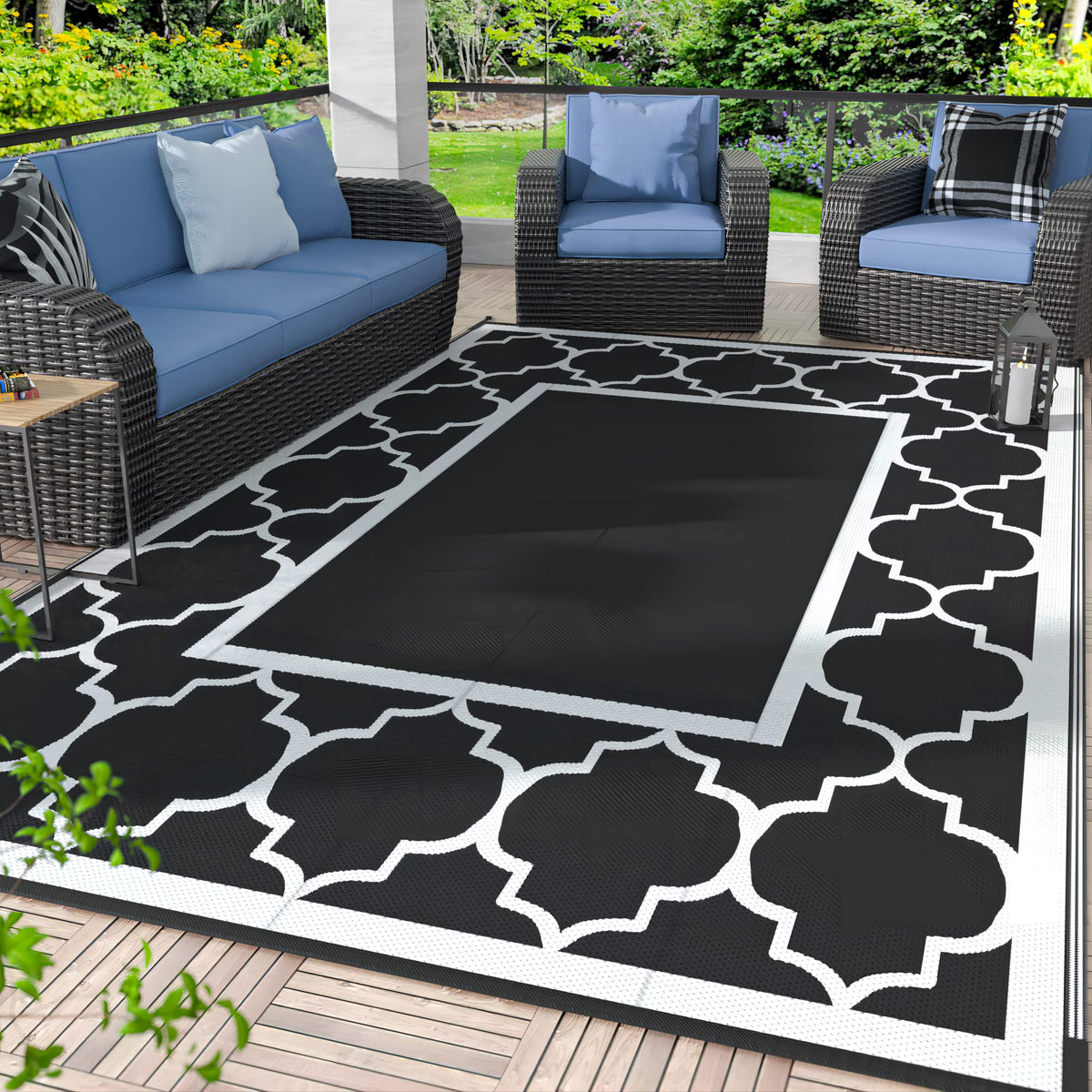 GENIMO Outdoor Rug, Waterproof Plastic Rugs for Patio, 5'x8' Blue White