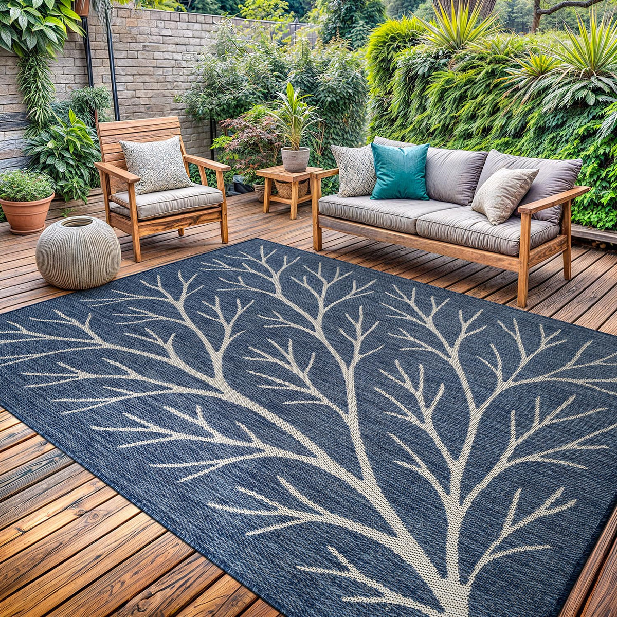 Washable Indoor Outdoor Rug 9x12 Weather Resistant Area Rugs Modern Solid for Porch Deck Balcony Backyard Patio Outside Carpet (9 X 12 Aqua Blue)