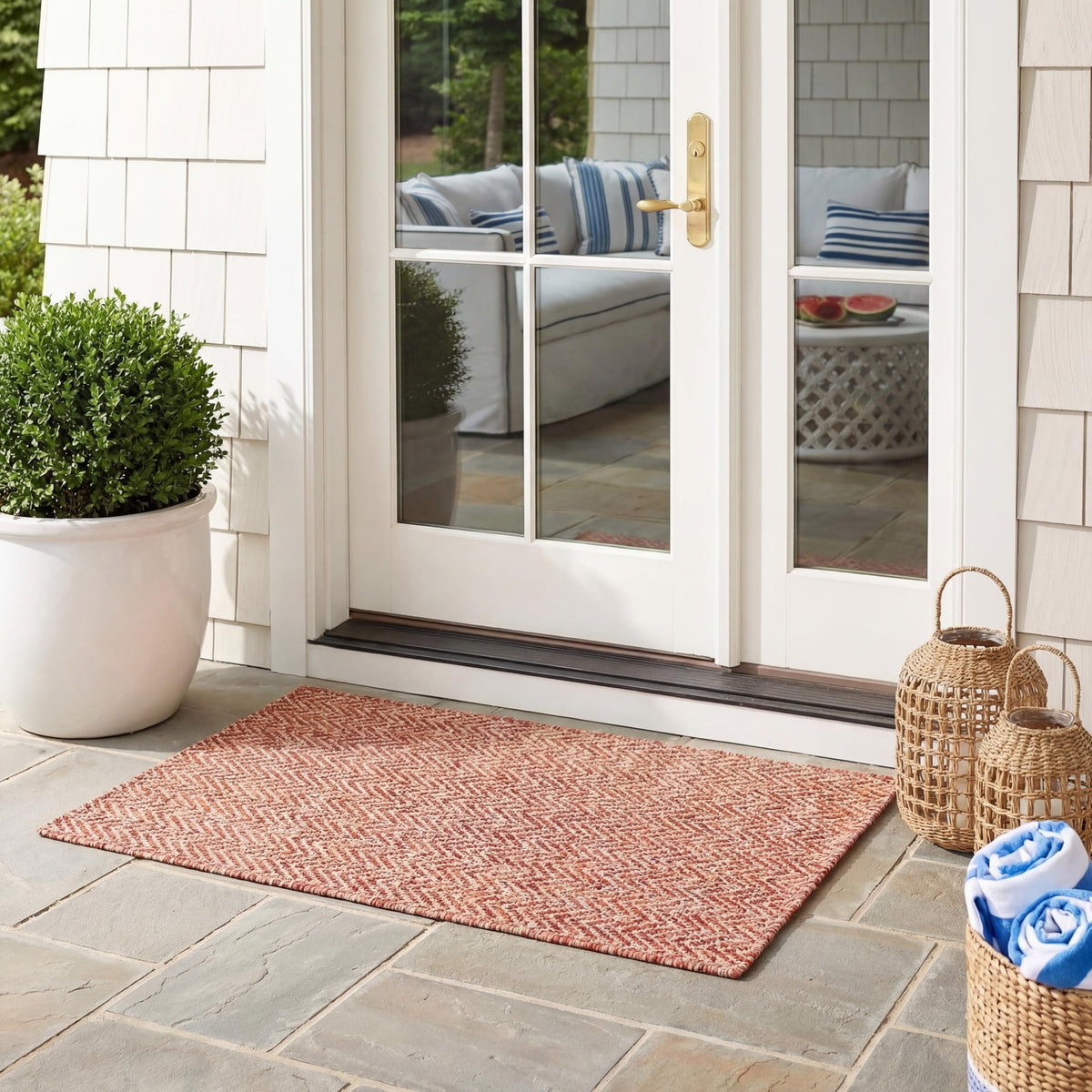 SAFAVIEH Courtyard Outdoor Area Rug 5'3"x7'7", Natural & Cream CY8022-03012