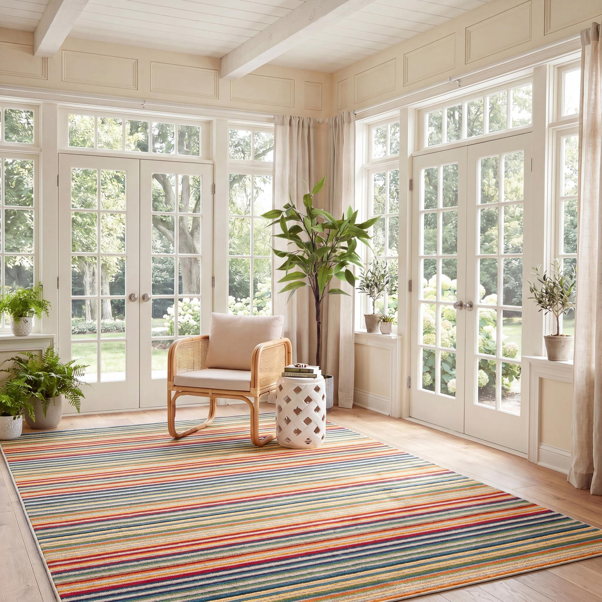 SAFAVIEH Washable Rug Outdoor Cabana Collection - 8' x 10', Ivory & Green, Non-Shedding & Easy to Clean, Ideal for Patio, Backyard, Mudroom (CBN323A)