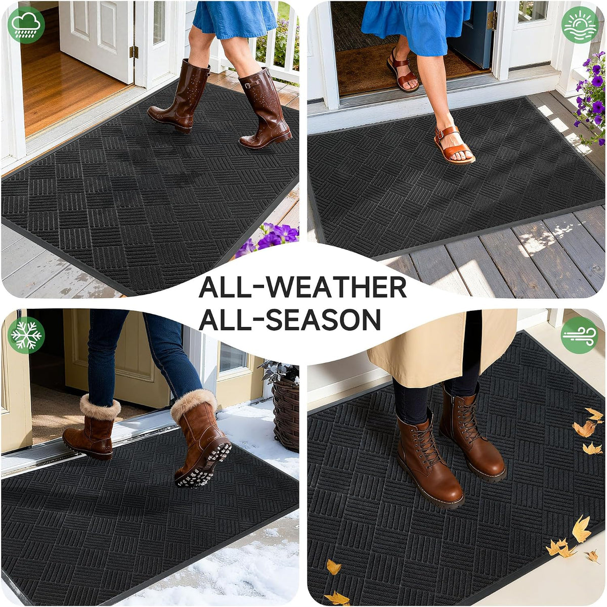 100pointONE Front Door Mat, Heavy Duty Indoor Outdoor Doormat, 60" x 36" Low Profile Outdoor Mats for Home Entrance, Stain and Fade Resistant Welcome Mat Ideal for High Traffic Area, Diamond Black