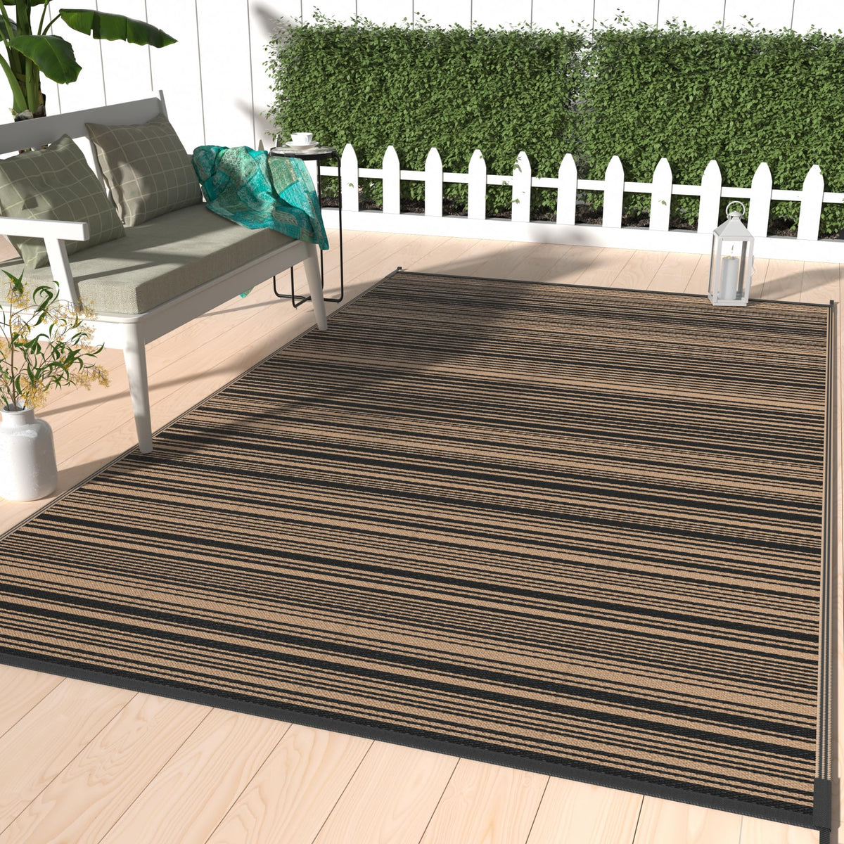GENIMO Outdoor Rug, Waterproof Plastic Rugs for Patio, 5'x8' Black Grey